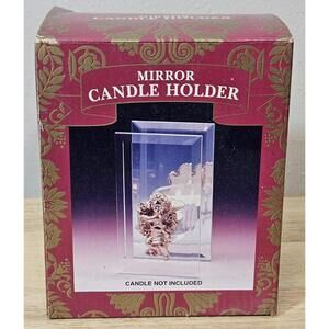 Beveled Glass Mirror Gold Angel Cherub Candle Holder Rectangular Shape